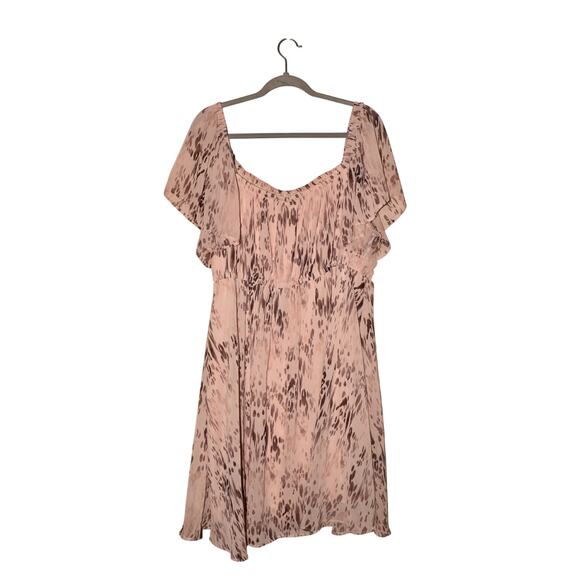TORRID $65 Abstract Mini Chiffon Off-Shoulder Skater Dress Light Pink 3 / 3X - Picture 2 of 3